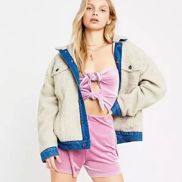 NWOT Urban Outfitters Maddie Lilac Velvet Dual Tie Front Playsuit Romper Size S - Picture 4 of 15